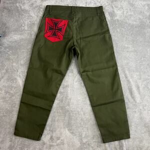 Vintage Y2K Skate Pants Mens 36 Olive Green Iron Cross Made in USA